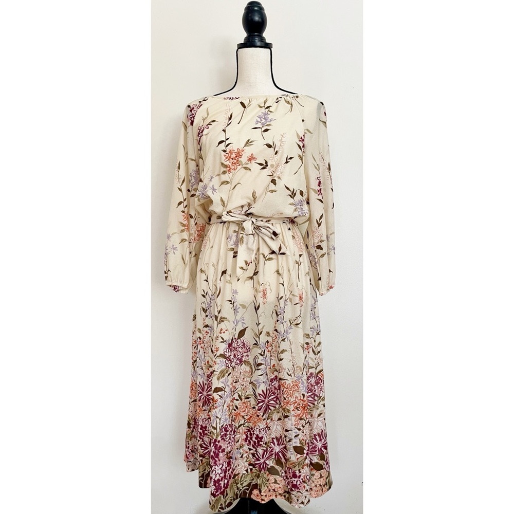 Vintage 70s Floral Blouson Midi Dress